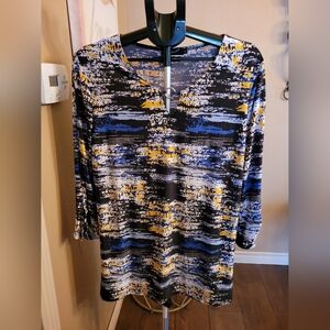 Fiori Women's Blue, Black & Yellow Patterned Top